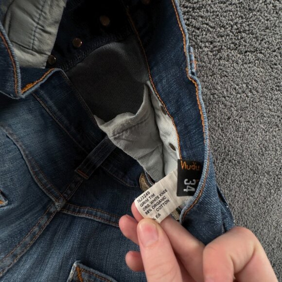 Nudie Jeans Co Mens Jeans Denim Pants Trouser Size 32x34 Grim Tim White Knee - Picture 14 of 16